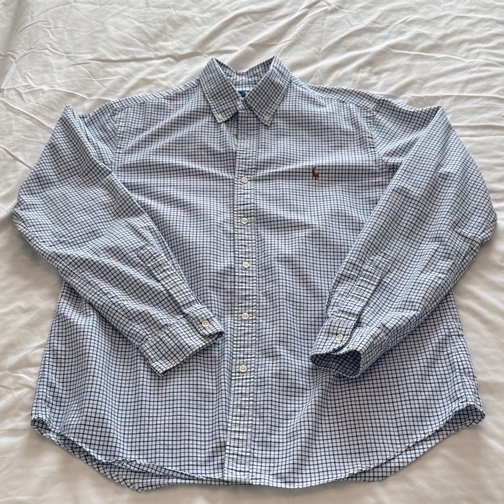 Polo by Ralph Lauren Men's Blue and White Check Button-Down Shirt